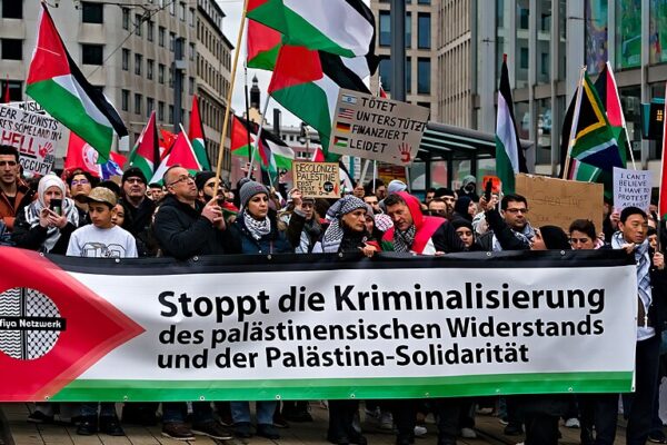 Demo gegen die Kriminalisierung von Palästina-Solidarität in Frankfurt am Main 2024