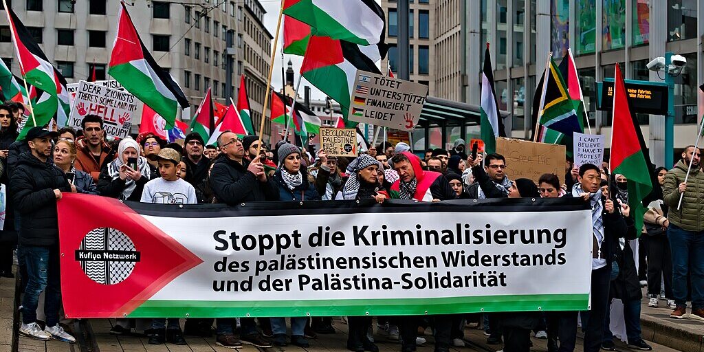 Demo gegen die Kriminalisierung von Palästina-Solidarität in Frankfurt am Main 2024