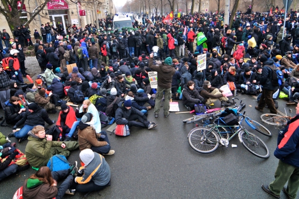 Blockade eines Naziaufmarsches durch Dresden Nazifrei