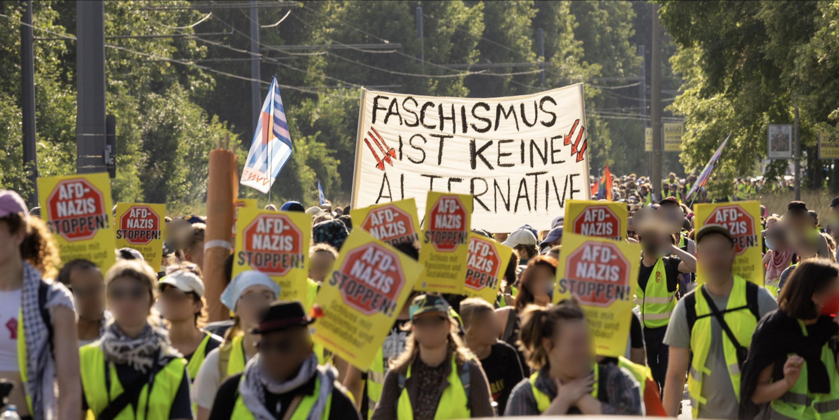 Demonstrant:innen in Erfurt gegen den Bundesparteitag der AFD